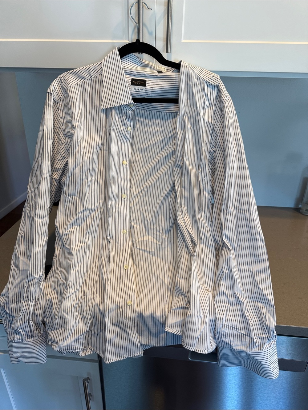 Valentino White and Blue Striped Dress Shirt